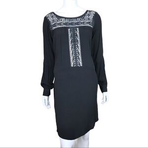 NEW Boutique‎ Black Cut Out Faux Suede Long Sleeve Mini Boho Dress